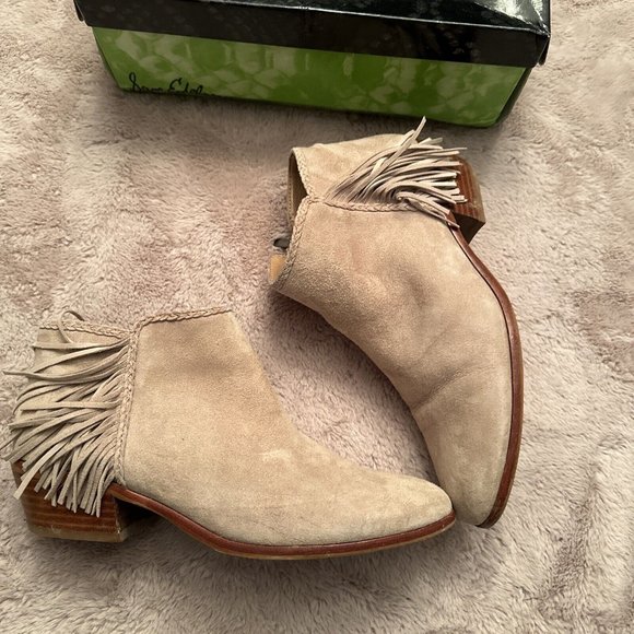 Sam Edelman Suede Fringe Booties Cream Size 9 M - Picture 6 of 7